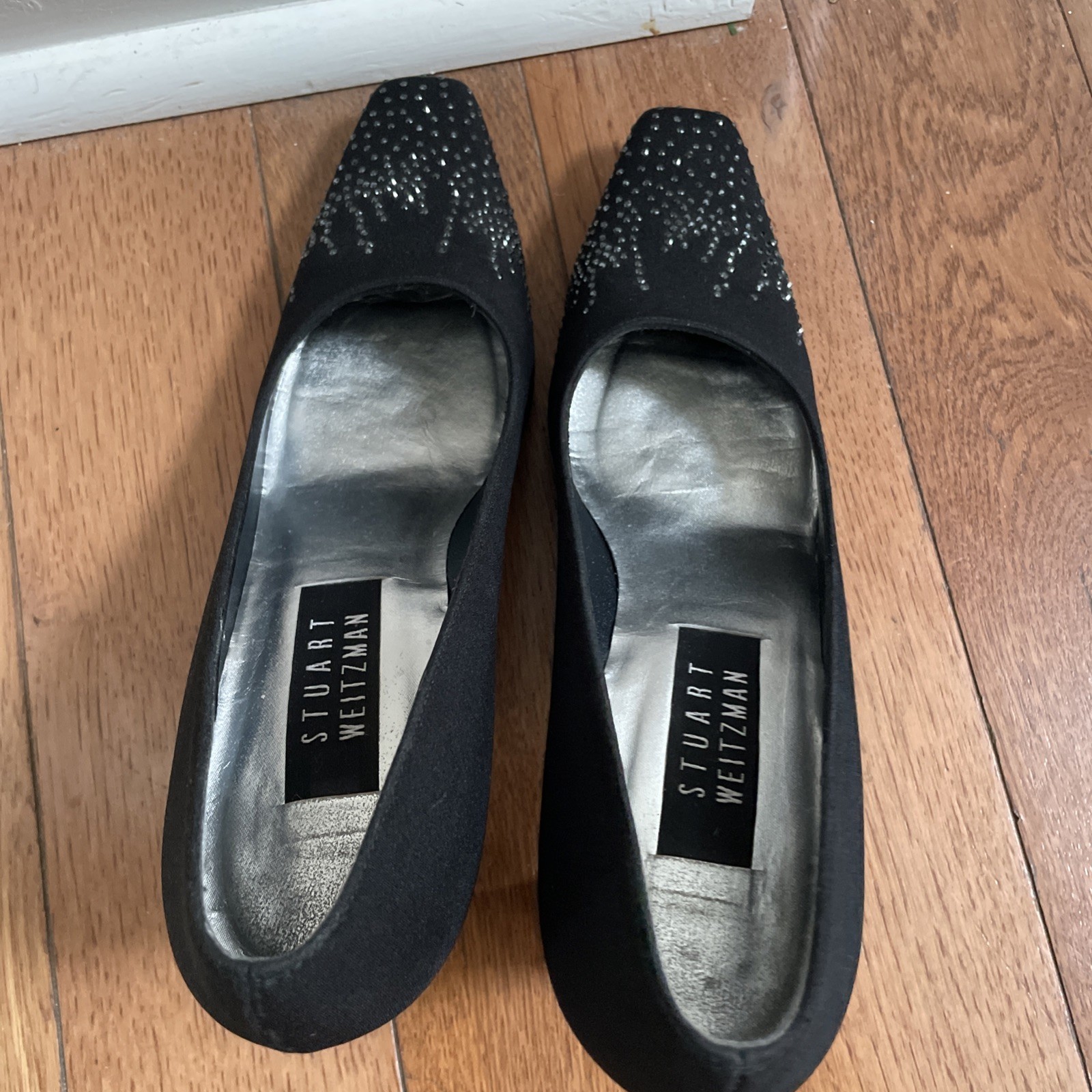 Stuart Weitzman Women's Black Sparkle Rhinestone Pumps Heel Size 7.5 AA