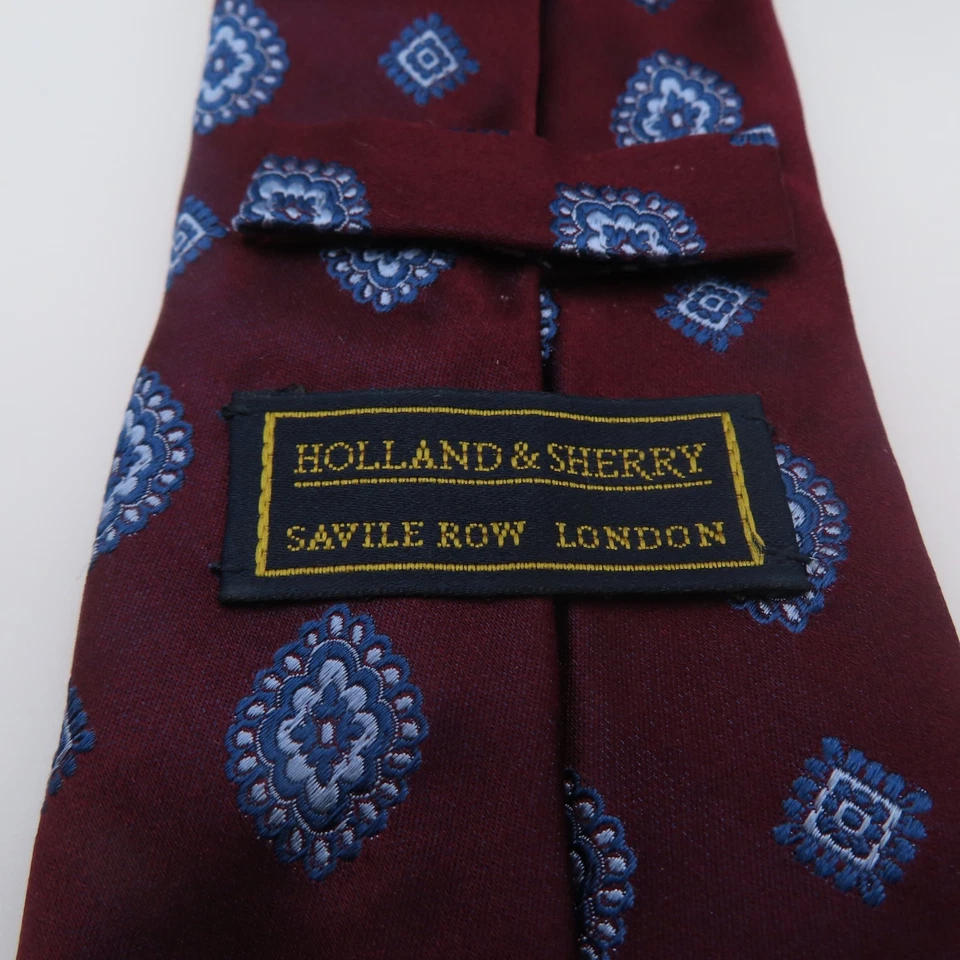 Corbata de seda Holland & Sherry azul rojo lunares siete pliegues 3,25" ancho 58" largo EE. UU. Foto 4 de 4