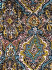 Vintage Satin Silk Purple Goldenrod Denim Blue Paisley Allover 28  Scarf 1970s 