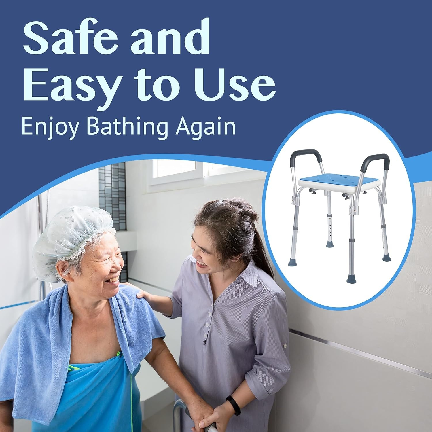 Medokare Shower Bathtub Chair with Removable Armrests, 350 Lbs. Max Cap, Adjusts