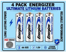 4 x AA + *FREE GIFT* Energizer Ultimate Lithium Batteries 1.5V LR6 L91 EXP 2050