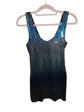 Sequin Mini Dress Blue Silver Sparkly Party Club Cocktail Sleeveless