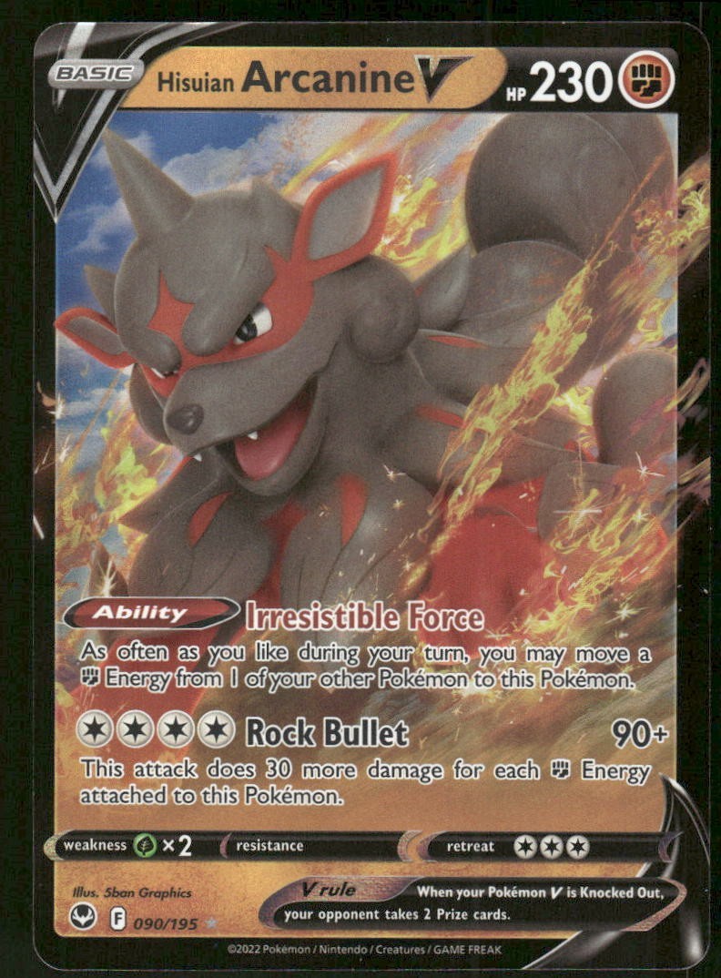 Pokemon Tcg Hisuian Arcanine V #90 Pokemon Silver Tempest NM
