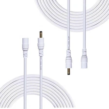 2 PCS 16.4 ft DC Power Extension Cable, 1.35mm x 3.5mm, M to F, 5V, White, 5m