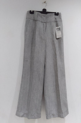 Adam Lippes Mango Grey Cuffed Wide Leg Pants Hose Leinen Schlaghose UK 12 EU 40