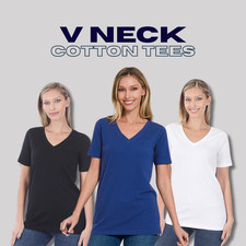 Women's V-Neck Premium Cotton Short Sleeve T-Shirt Soft Stretch Loose Fit Top