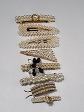 8 Vintagr Faux Pearl Hair Barrettes Granny Core