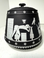 1911 -RARE Com. -Wedgwood Black Jasperware Biscuit Jar - W.T. Lamb & Son - 6.5"