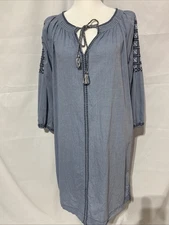 Ann Taylor Loft Lounge Chambray Cotton  Small Dress Embroidered Boho Peasant