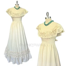 Gunne Sax Ivory Lace Vintage 70s Maxi Dress Size 13 Prairie Wedding Boho 