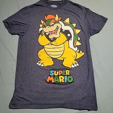 Super Mario Brothers Bowser Nintendo Graphic Blue T Shirt Mens Size Medium