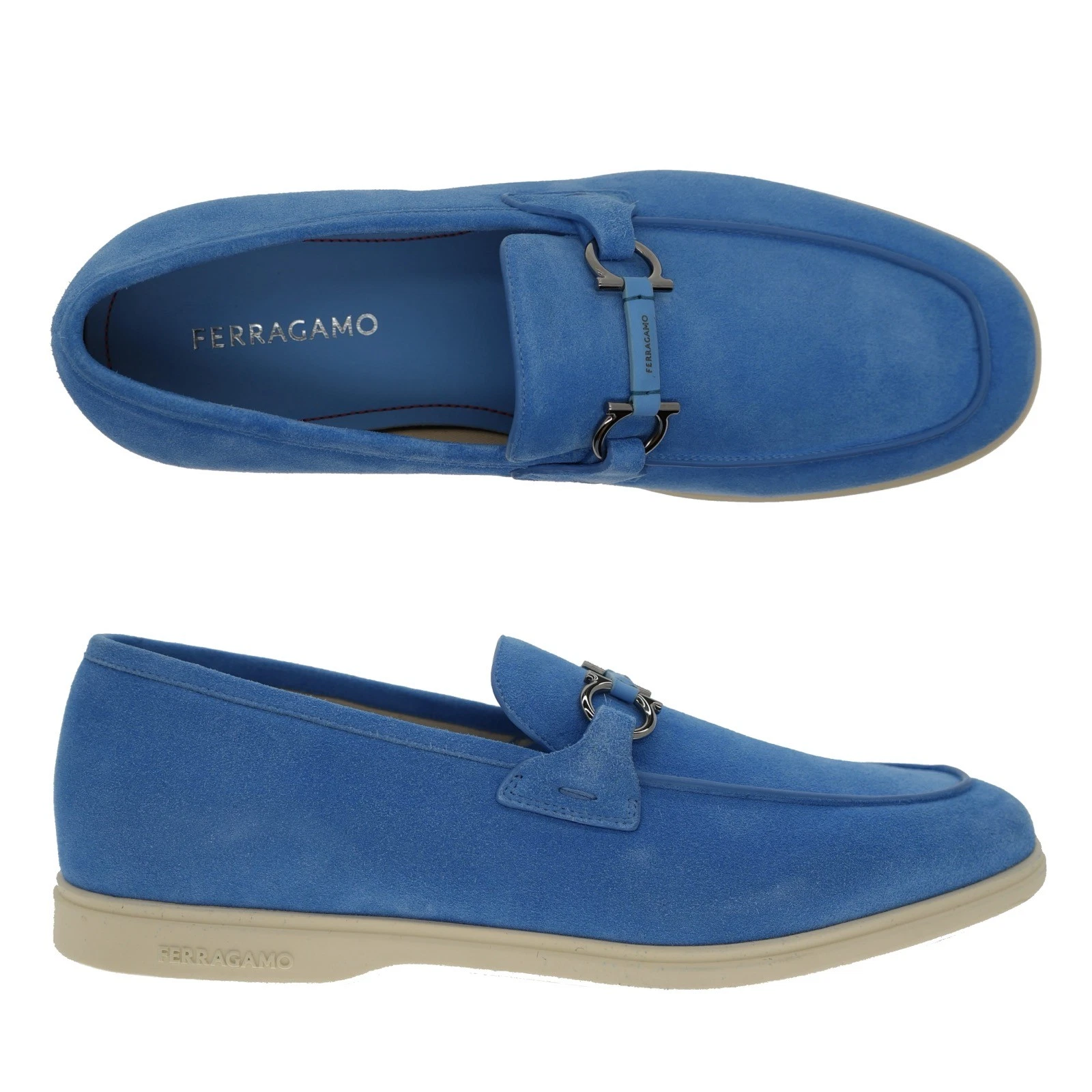 Ferragamo — Salvatore Ferragamo Cosimo Gancini Loafers Blue Suede Leather Size 12 US New