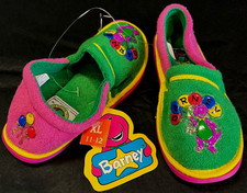 HTF VTG NOS Barney Purple Dinosaur 1993 KIDS SLIPPERS Size XL 11-12 Pink Green