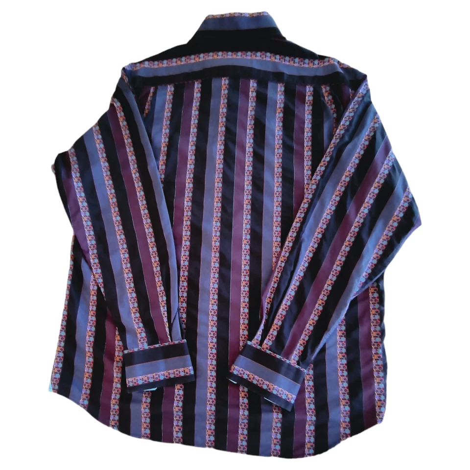 Camisa Luchiano Visconti Para Hombre L Rayas Manga Larga Puño Abatible Algodón Multicolor Foto 3 de 4