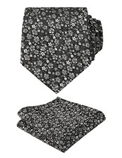 Mens 3.15inches Exquisite Floral Tie with Small Flower A142-black/ Gray