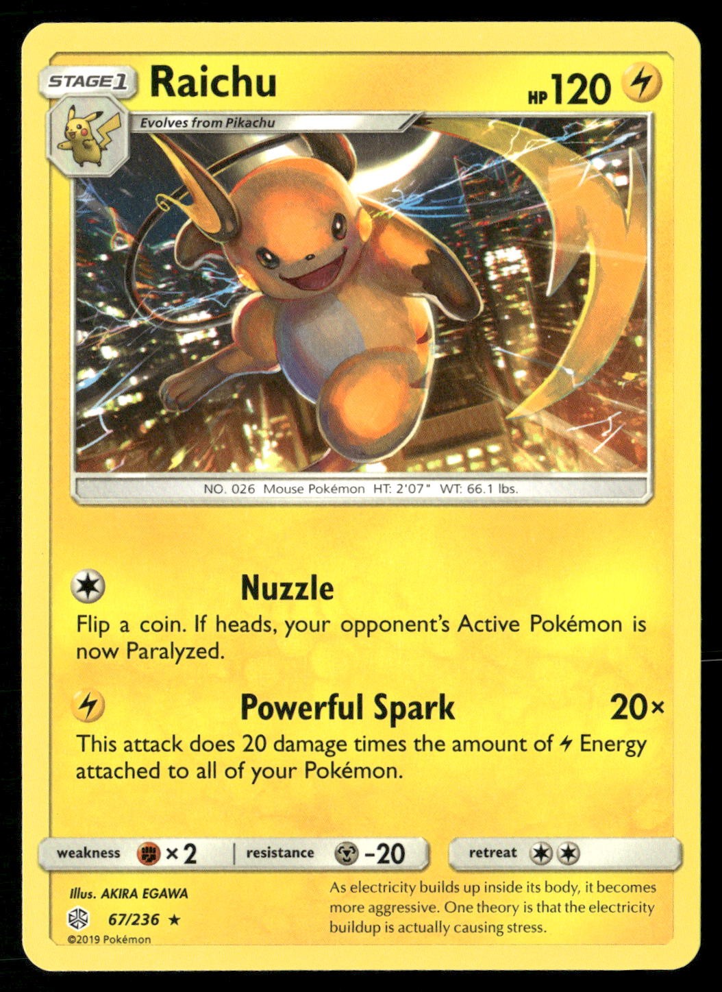 Raichu 67/236 Rare Cosmic Eclipse Pokemon NM/M
