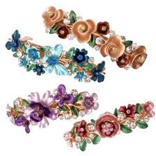 4 Colorful Vintage Decorative Flower Design Metal Gold Tone French Barrettes ...