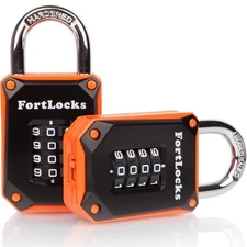 2 Pack Orange 4-Digit Combination Lock - Heavy Duty Waterproof Resettable