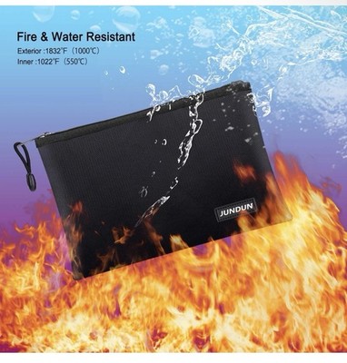 NEW JUNDUN Fireproof Document Bags,14.2 x 10.0 Waterproof and Large, Black