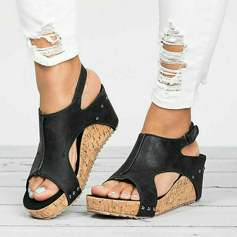 Damen hohe Keilabsatz Plateau Wedges Sandalen Espadrilles Sommer