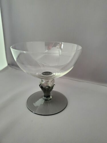 6 MCM BOHEMIA CRYSTAL CLEAR & SMOKE BALL TWIST STEM CHAMPAGNE GLASSES - Picture 3 of 4