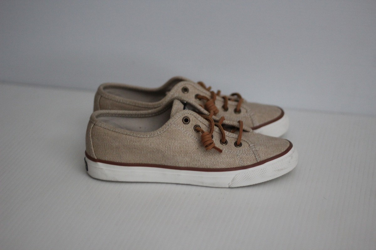 NEW Sperry Womens Seacoast Waxy Canvas Sneakers Natural 6M