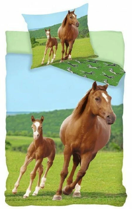 PHOTOHAUS Chestnut Horse Pony & Foal bed Set Single Bedding set 100% Cotton EU Sized