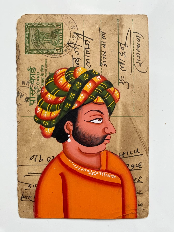 Postales vintage pintadas a mano de los años 50 de la India.  Juego de 4 Foto 3 de 4