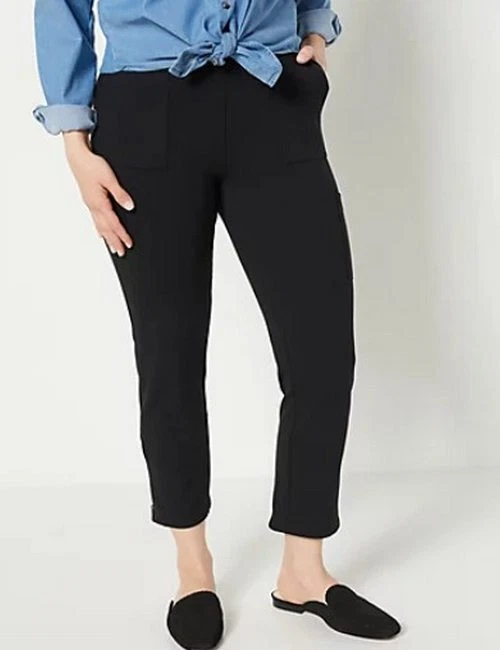 Susan Graver Weekend Black Regular Premium Stretch Cargo Crop Pants New