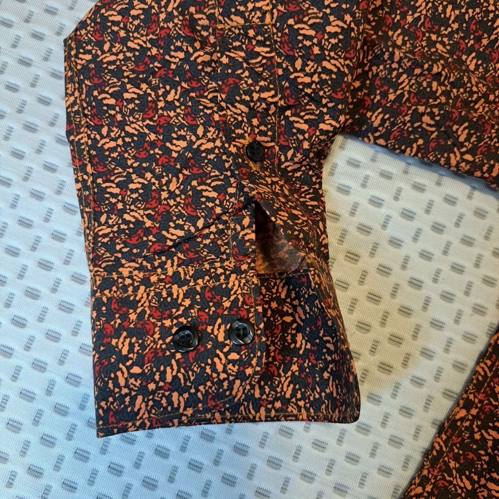 Orange Black Patterned Long Sleeved Button Down C… - image 10