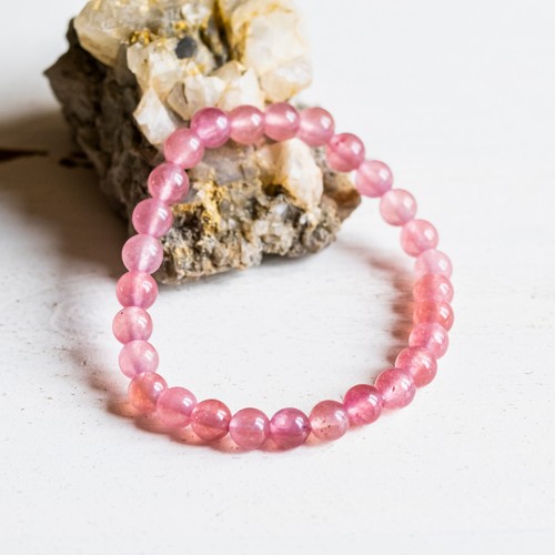 Lot De 20 Perles En Pierre De Jade - Boules 6mm Couleur Rose Framboise/Fuchsia - Pour Création De Bijoux
