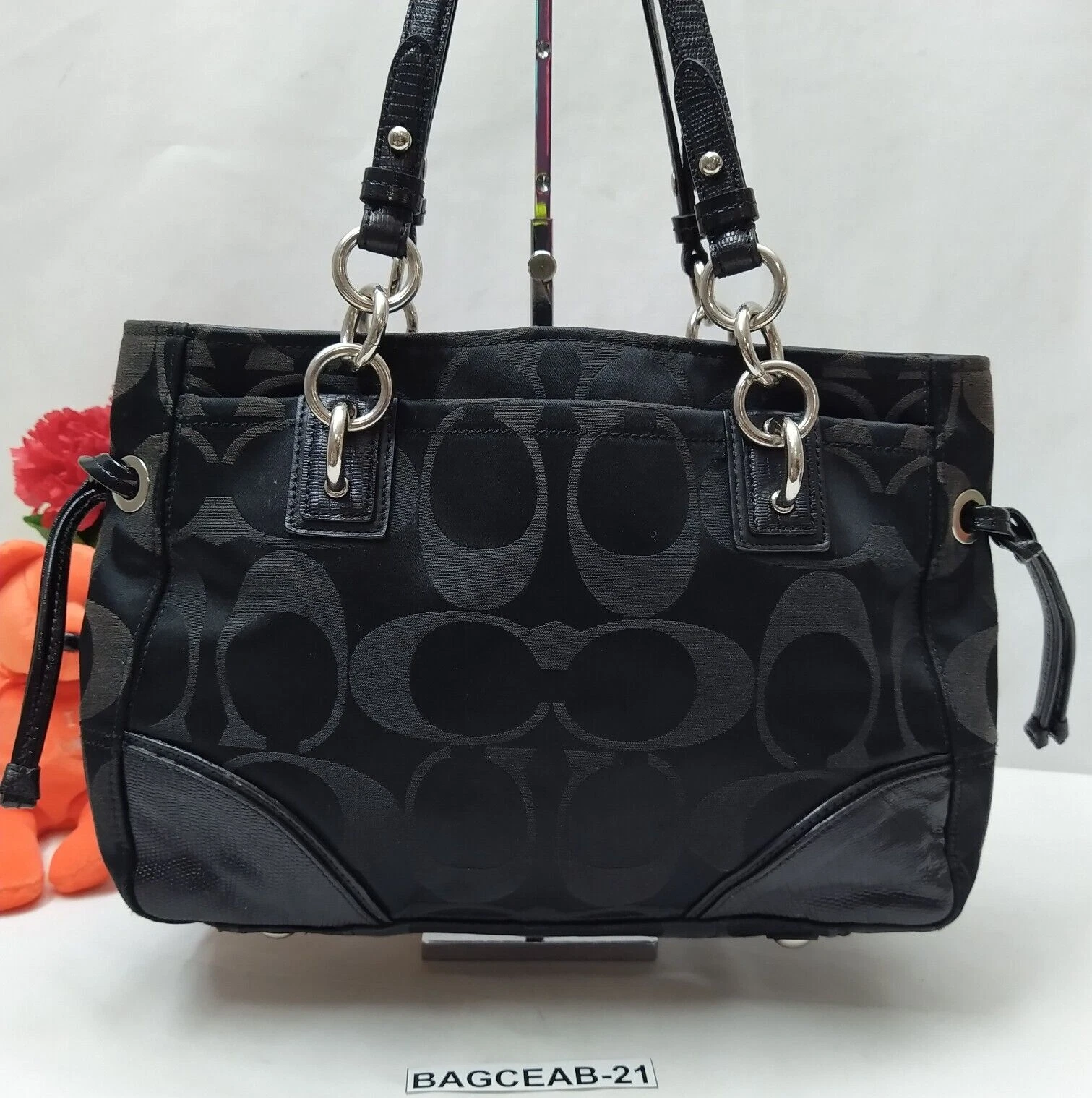 Borsa a tracolla Coach Signature tela nera doppia maniglia