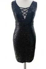 Camille La Vie Dark Navy Blue Sequin Short Prom Evening Gown Cocktail Dress 1/2