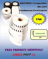 6 Rolls-Labels123 Brand-Fits Brother DK-2205-Label for QL 500 570 580N 650 700