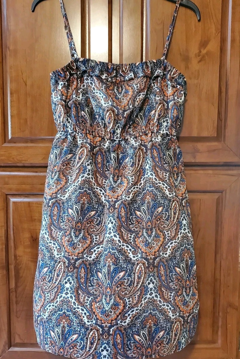 J. Crew Factory Paisley Ruffle Trim Lined Mini Dress XS Brown Orange Blue  Party | eBay