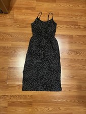 Old Navy Womens Maxi Dress Extra Small Dark Grey Black Leopard Print Thin Straps