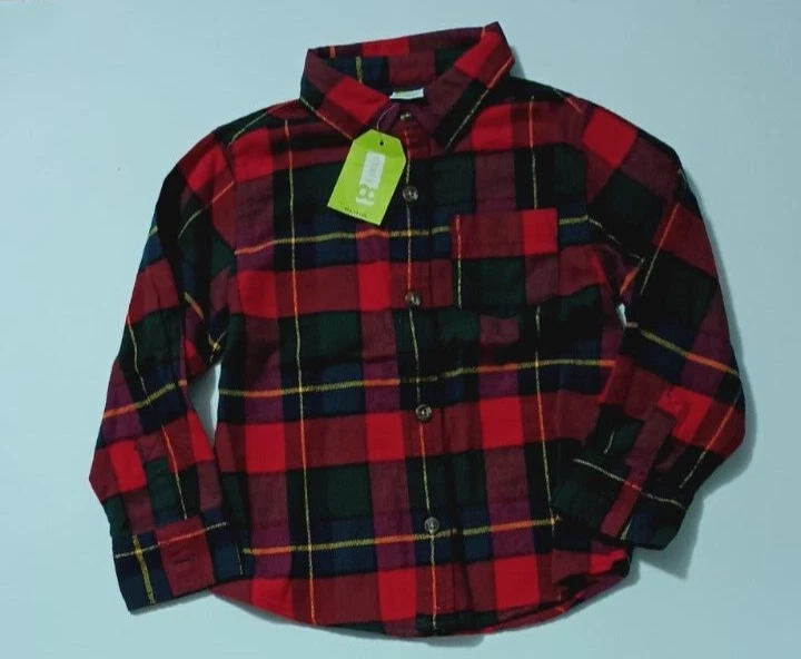 Camisa de Navidad Crazy 8 niños pequeños roja a cuadros manga larga con botones 3t Foto 4 de 4