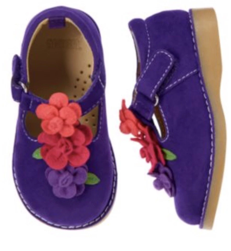 NWT 5 Gymboree “STYLISH CORGI” faux SUEDE Purple 3-D FLOWER MARYJANE SHOES - Image 2 of 2