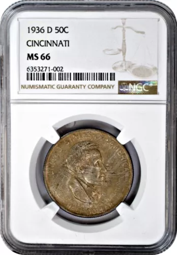 1936-D Commemorative Half Dollar 50C Cincinnati Gem Uncirculated NGC MS66