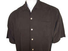 Tommy Bahama Mens XL Brownish Black Silk Button-Down Shirt