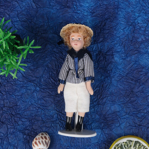 1:12 Doll House Victorian Ceramic Doll Model Movable Straw Hat Boy For Gi.j6 - Picture 1 of 12
