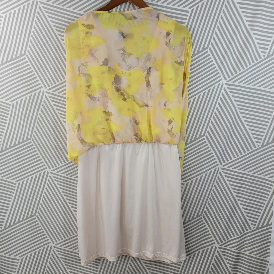 Vestido Mossimo Talla Grande En Capas Gasa Funda Alta Baja Fiesta Amarillo Floral Foto 4 de 4