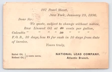 National Lead Company Linseed Oil Quote New York NY 1896 Dutch Boy Paint Origin