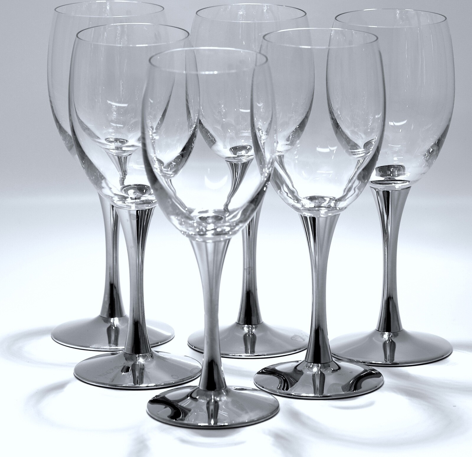 AMC Synfonie 6 Weingläser Weißwein Kristall Edelstahl-Unterteil Höhe : 17,4 cm