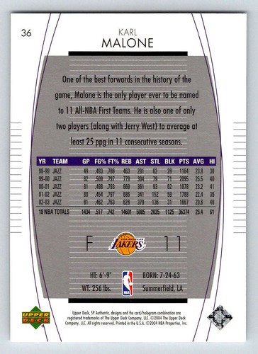 2003-04 SP Authentic #36 Karl Malone (ref 199997) - Picture 2 of 2
