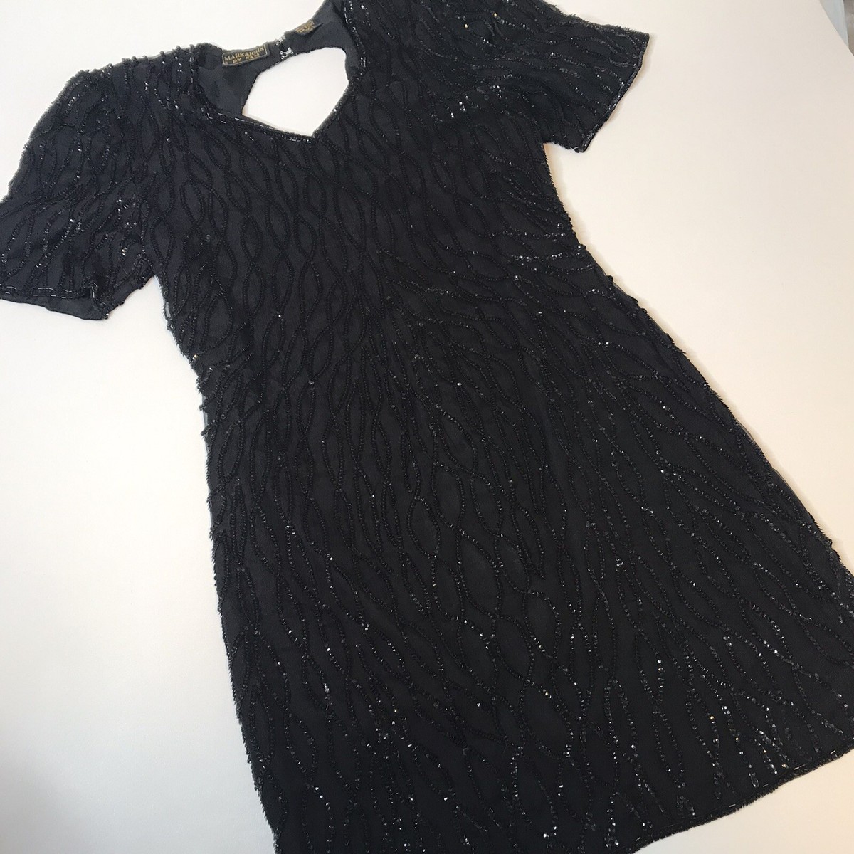 VINTAGE Mark & John XL (L) Black 100% Silk Short Cocktail Dress Beaded Sequin | eBay VINTAGE Mark & John XL (L) Black 100% Silk Short Cocktail Dress Beaded Sequin | eBay