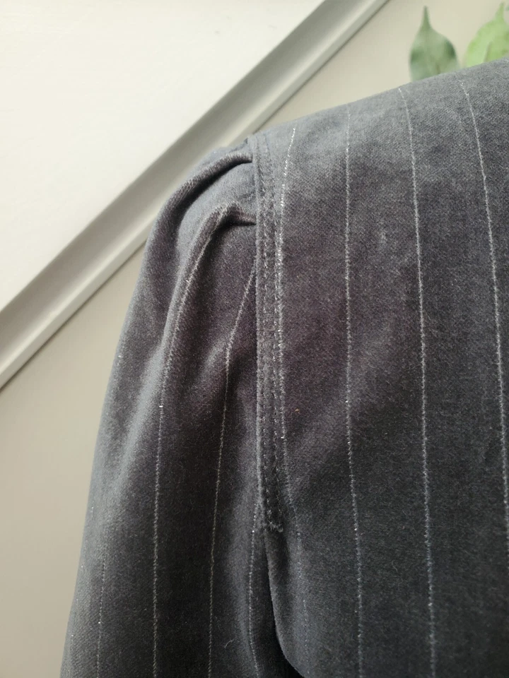Chaqueta Blazer Loft Ann Taylor Gris Rayas Cuello Simulado Terciopelo Manga Larga Talla 6 Foto 4 de 4