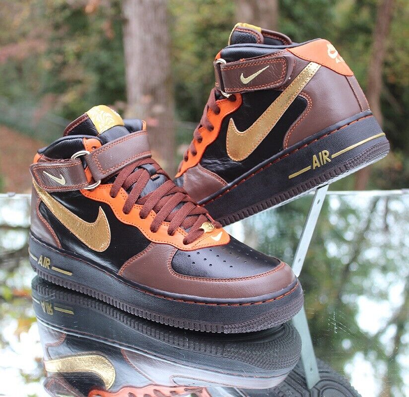 Nike Air Force 1 Mid ID 2006 Men's Size 9 Brown Orange Gold Nike Air Force 1 Mid ID 2006 Men's Size 9 Brown Orange Gold