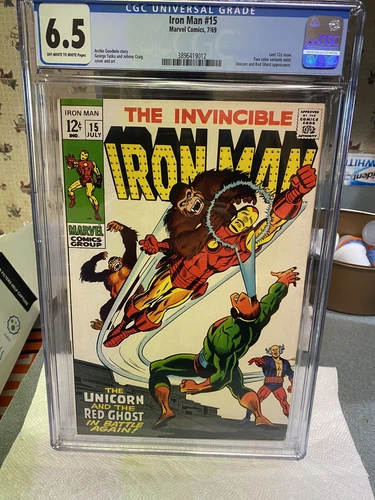 Iron Man15 CGC 6.5 Last 12c issue Unicorn and Red Ghost..Green Logo Box. Scarce