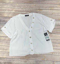 KARL LAGERFELD PARIS Charm Utility Snap Button Up Shirt Blouse White NWT Size L